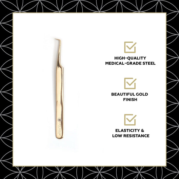 Golden 90 Angle Eyelash Extension Tweezers